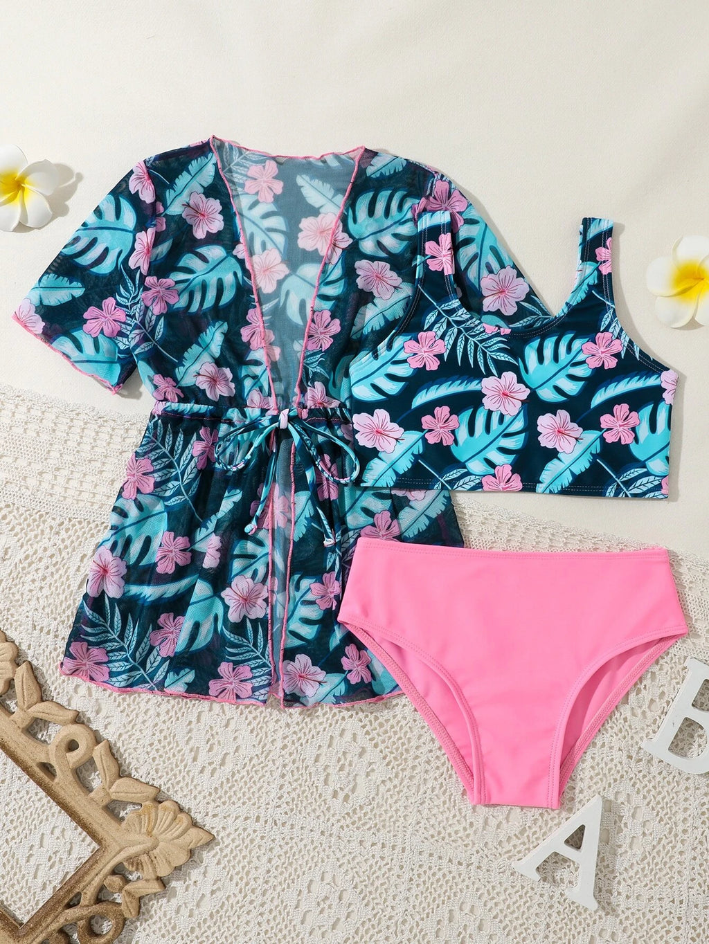 Tropical Bikini With Kimono