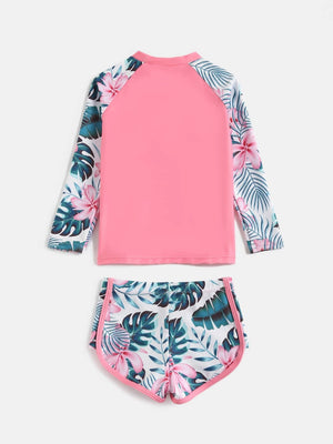 Tropical Print Long Sleeve Bikini Shorts