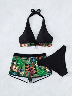 Tropical Wave 3 Pcs Bikini Shorts Set