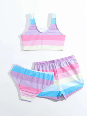 Kids 3 Pack Colorblock Striped Bikini Set