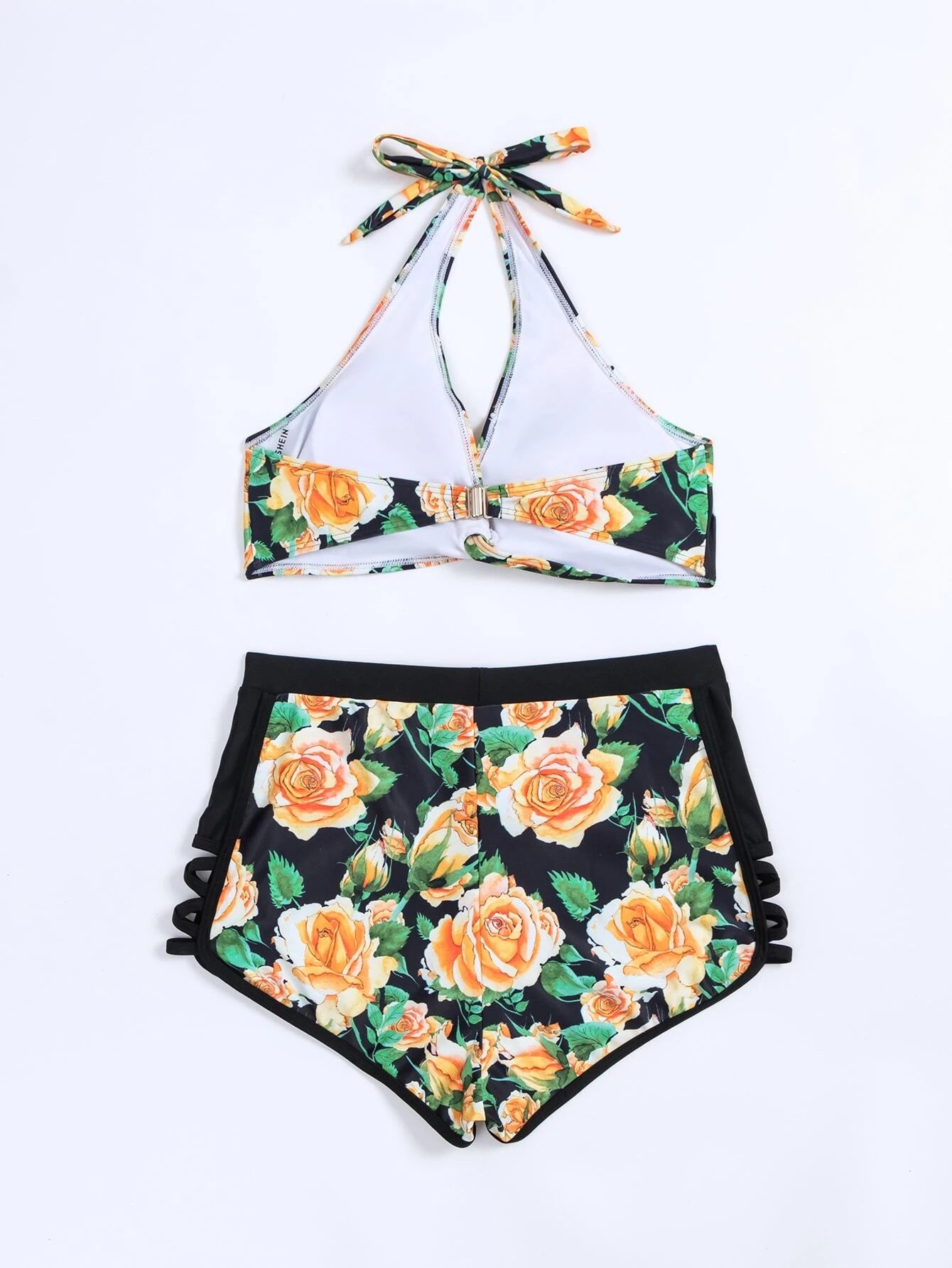 Rose Twist Halter Bikini Shorts Set