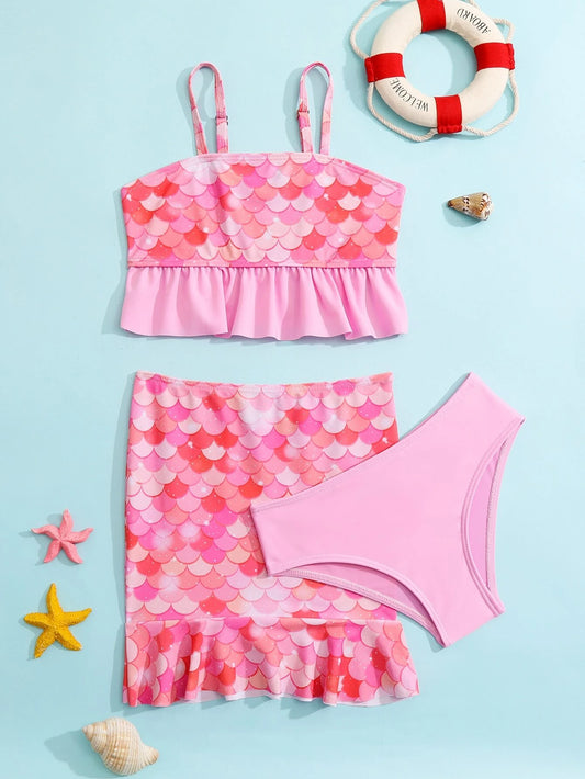 Toddler 3 Pack Mermaid Ruffle Bikini & Skirt