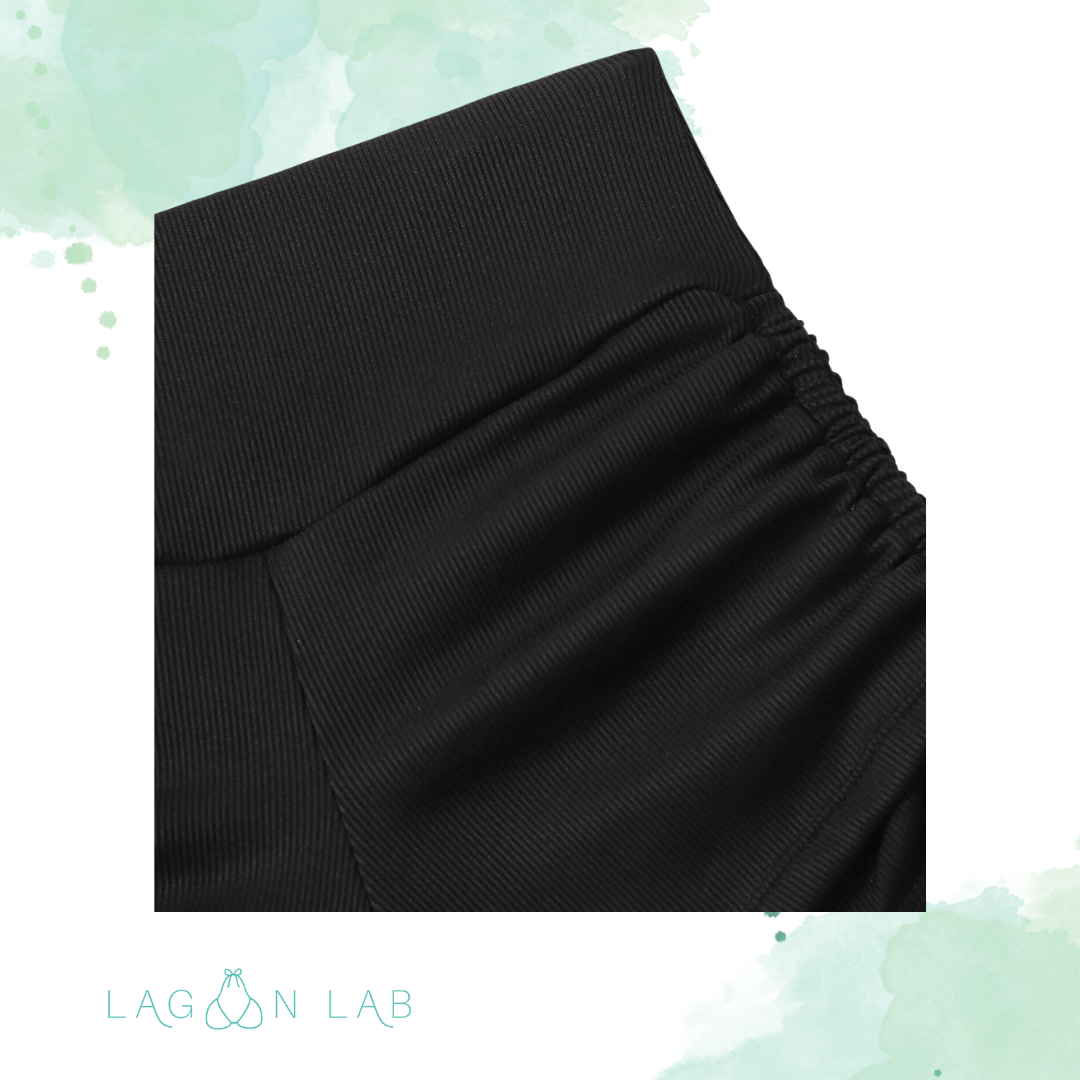 Basics Ribbed Black Drawstring Bikini Shorts