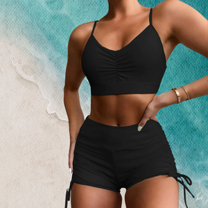 Basic Ruched Bikini Shorts Set